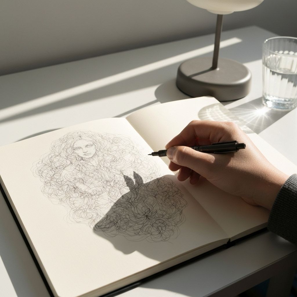 اجرای خطی روی اسکیس‌بوک با قلم مشکی